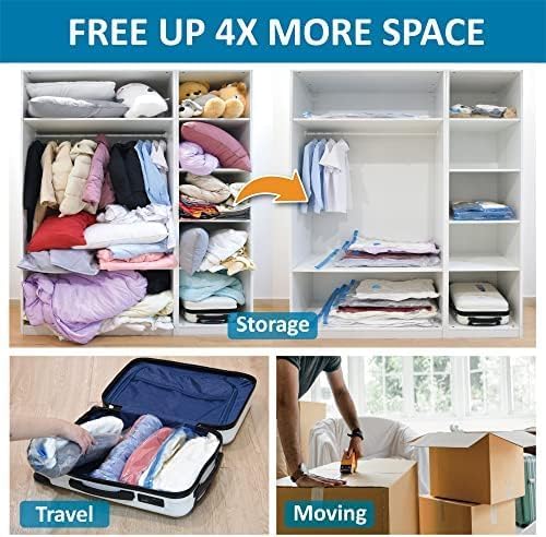 20 Pack Vacuum Storage Bags, Space Saver Bags (4 Jumbo/4 Large/4 Medium/4 Small/4 Roll) Compression for Comforters and Blankets, Sealer Clothes Storage, Hand Pump Included 20 Pack Vacuum Storage Bags, Space Saver Bags (4 Jumbo/4 Large/4 Medium/4 Small/4 Roll) Compression for Comforters and Blankets, Sealer Clothes Storage, Hand Pump Included