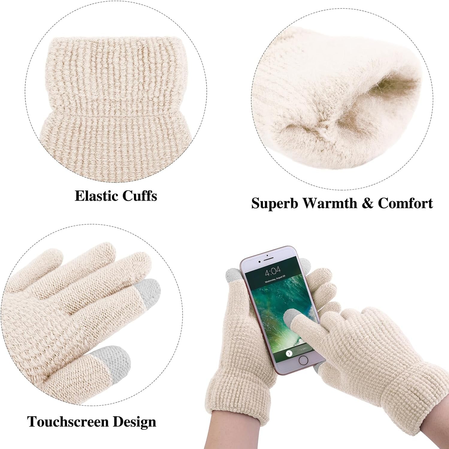 Womens Winter Warm Sets Knitted Fur Pompoms Beanie Hat Circle Loop Scarf Touch Screen Gloves Winter Favor Accessories Womens Winter Warm Sets Knitted Fur Pompoms Beanie Hat Circle Loop Scarf Touch Screen Gloves Winter Favor Accessories