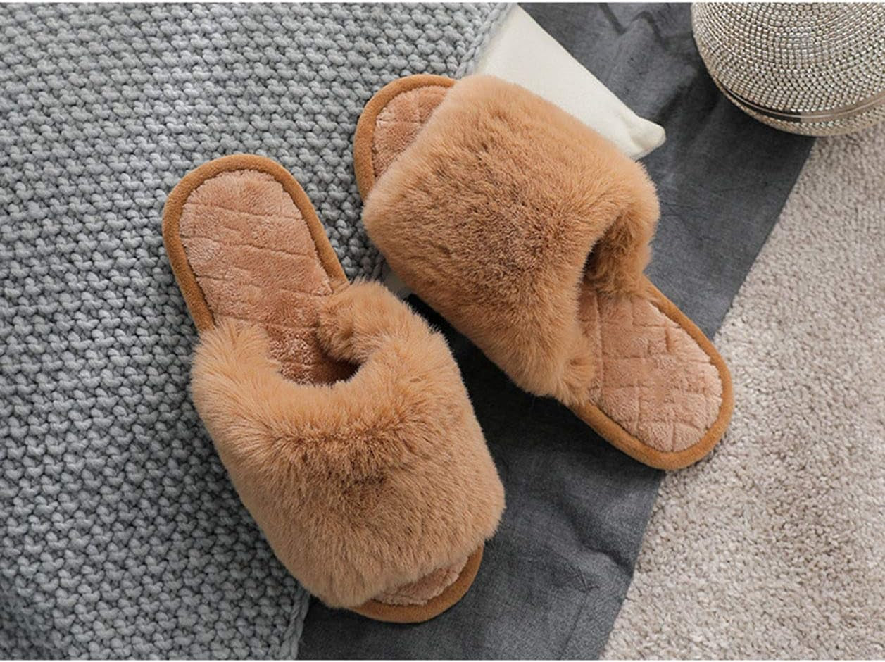 Women'S Fuzzy Fur Flat Slippers Soft Open Toe House Slippers Memory Foam Sandals Slides Home Slippers for Girls Men Indoor Outdoor Women'S Fuzzy Fur Flat Slippers Soft Open Toe House Slippers Memory Foam Sandals Slides Home Slippers for Girls Men Indoor Outdoor